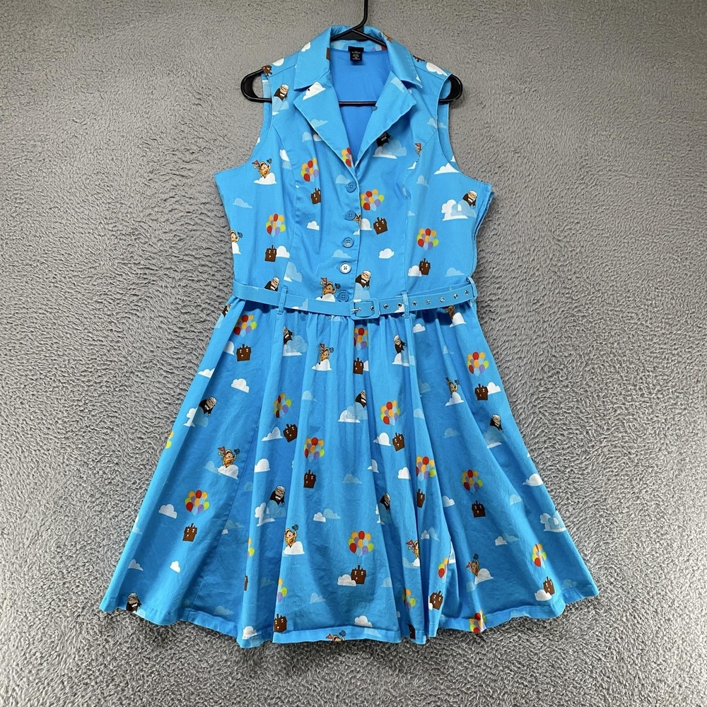 Pixar Up Shirt Dress Womens 14 Blue Fit Flare Belted Pockets Her Universe